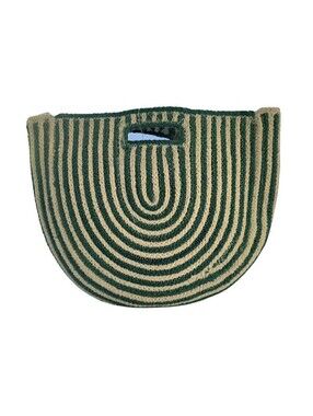 Fabulous MJ New York Turquoise + White Straw Stripe Clutch Woven Half Moon Bag